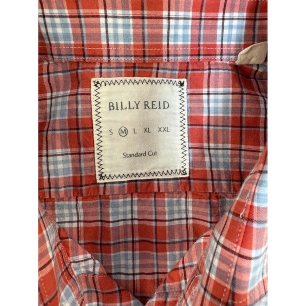 Billy Reid Mens Medium Red Blue Plaid Long Sleeve Button Down Cotton Shirt - Picture 3 of 7